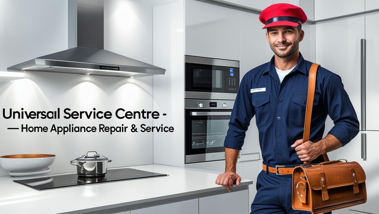 Chimney and hob repair technician servicing a kitchen appliance