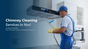 Professional technician performing chimney cleaning service in a modern Navi Mumbai kitchen