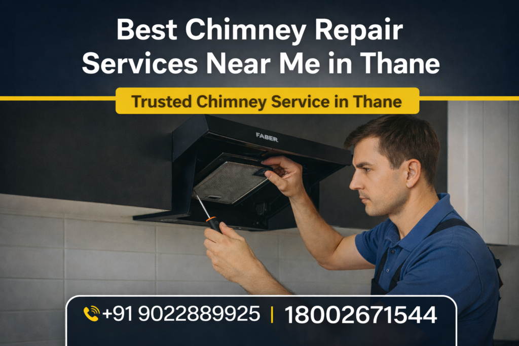 Technician repairing kitchen chimney in Thane