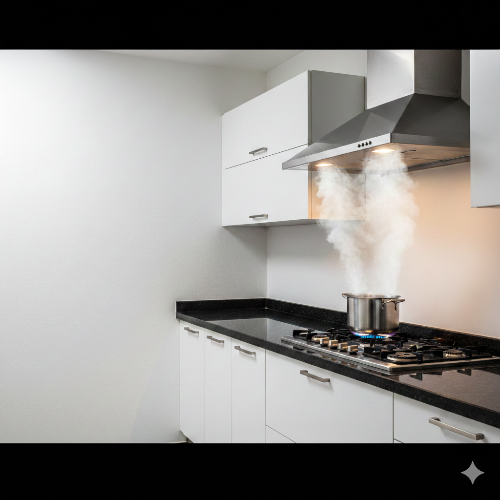 Elica service in Mumbai showing powerful chimney suction in modern kitchen