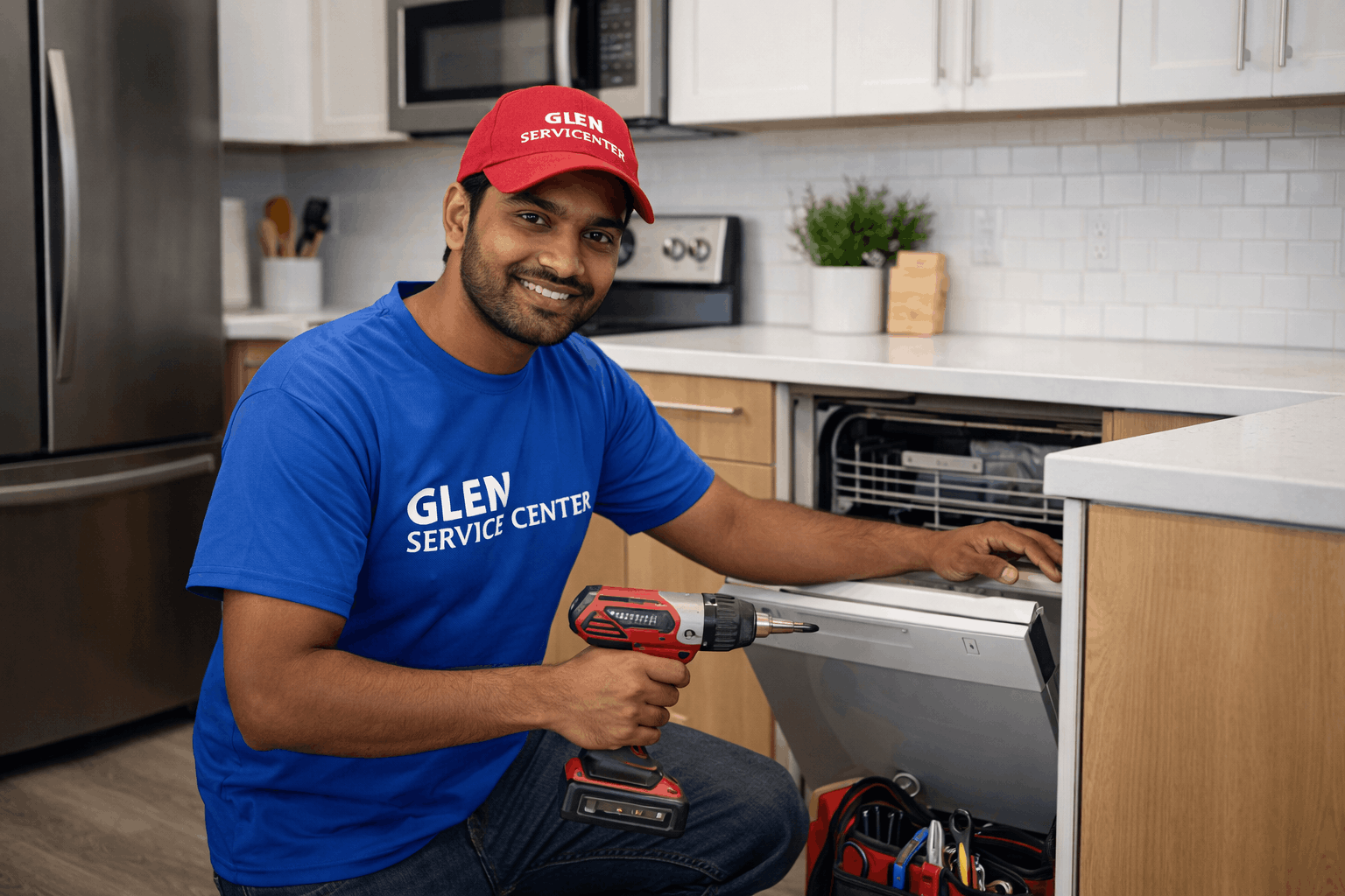 Glen service center technician repairing Glen chimney in Mumbai