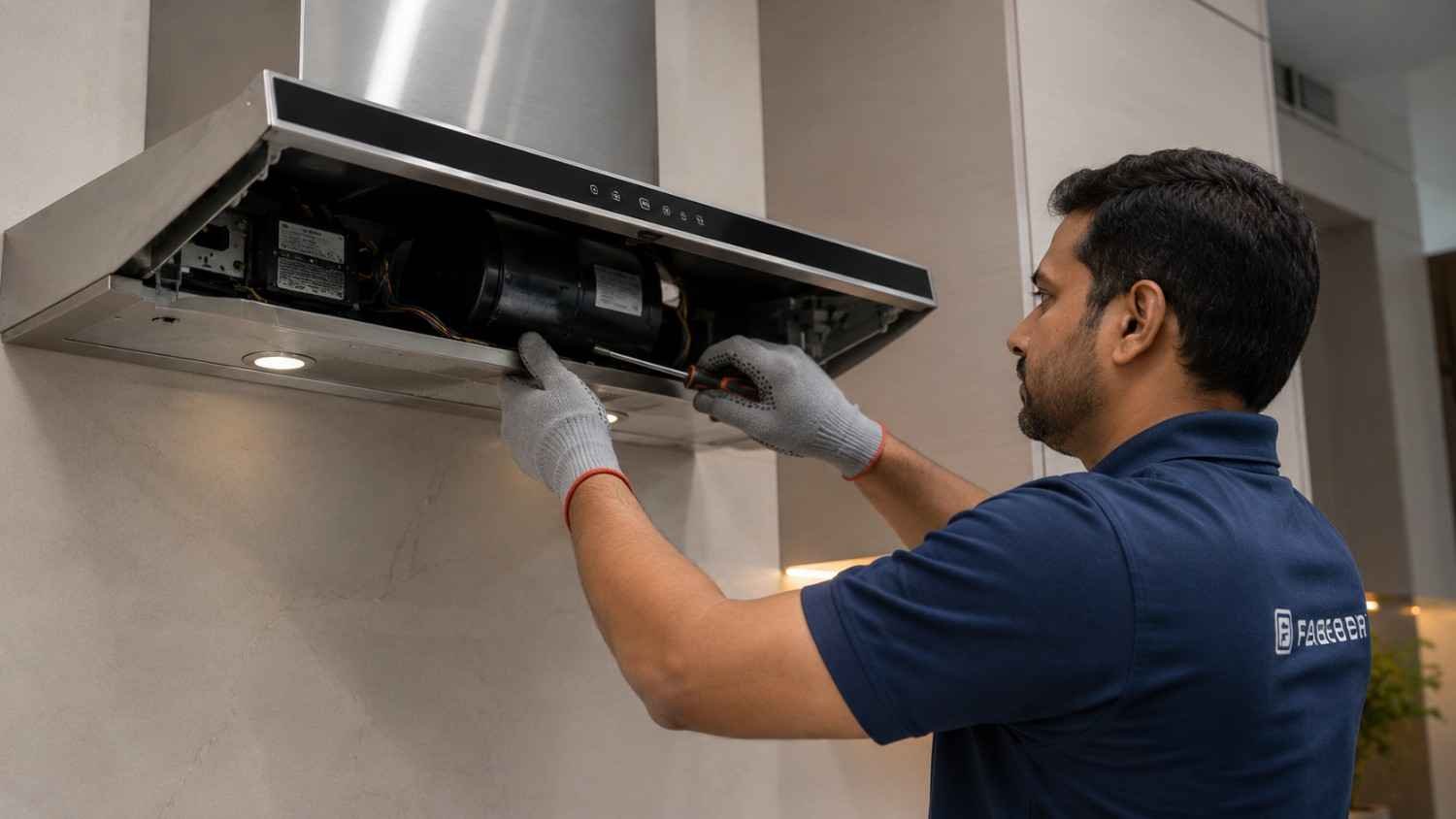 Kitchen chimney repair service technician at work