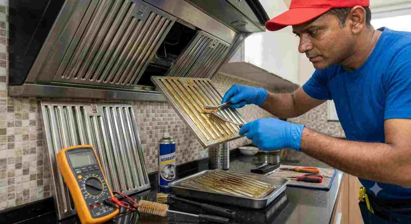 Degreasing a clogged chimney filter