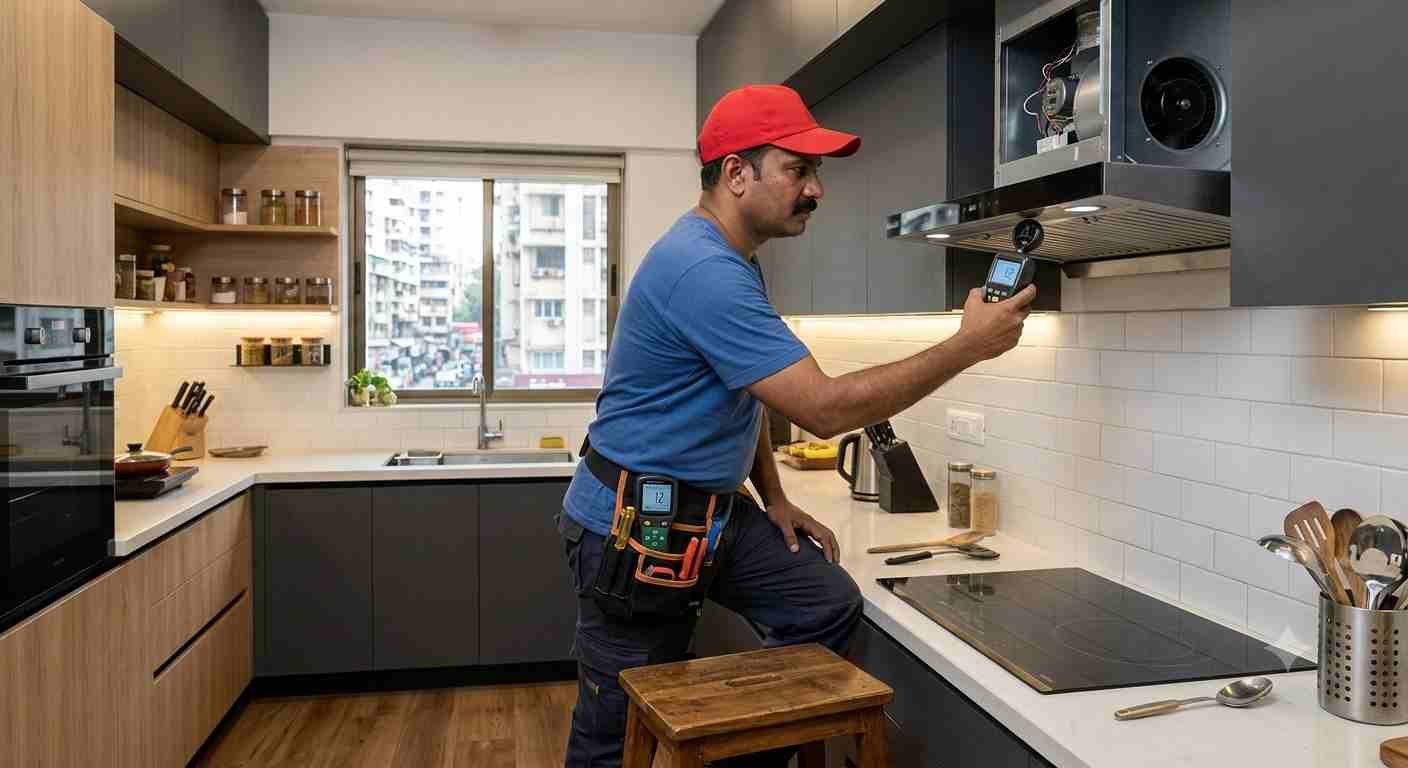 Technician checking chimney airflow and suction