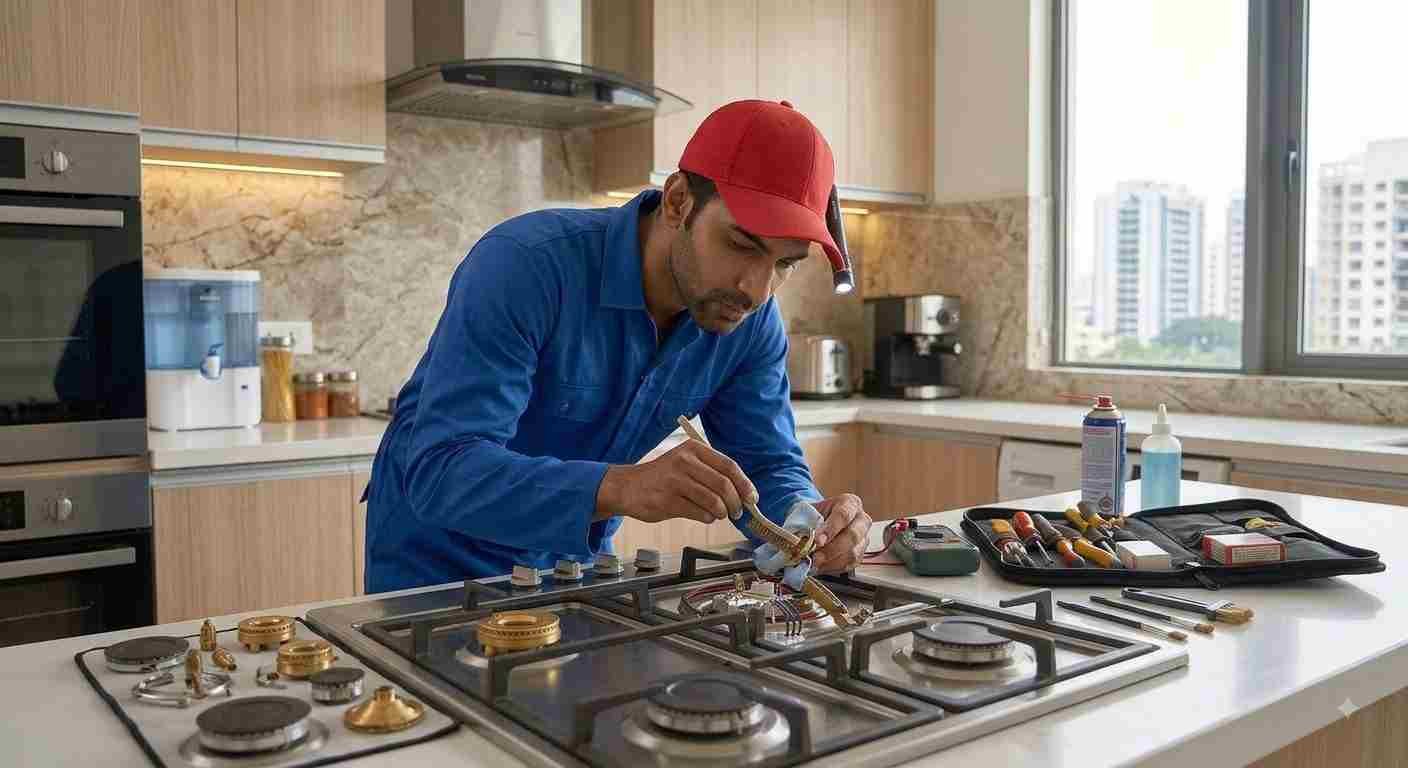 Cleaning a clogged burner cap during a service visit